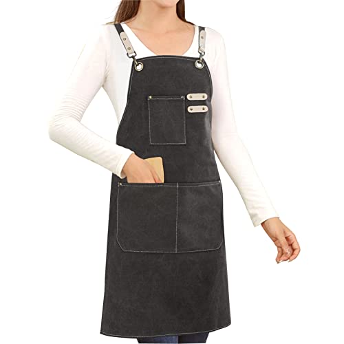 Hongsome Cotton Canvas Cross Back Apron for Art Painting Garden Chef Bartender Work,Women Men 3 Pockets Waterproof M-XXL - color: Black