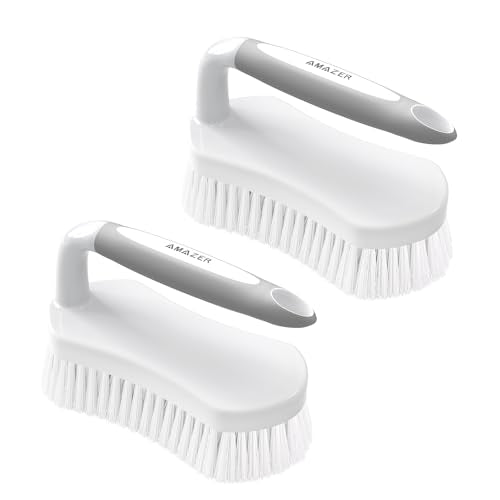 Scrub Brush for Cleaning Comfort Grip Shower Scrubber Flexible Stiff Bristles with Handle Heavy Duty Cleaner Brush for Tub Sink Carpet Floor - Pack of 2 (Grey+Grey) - color: Grey+grey