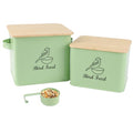 Bird Seed Storage Container Set of 2,10LB Bird Food Container-Green | Metal Bird Seed Container with Bamboo Lids, Airtight Wild Bird Seed Tin for Storing Sunflower Seed-Squirrel proof - color: Green(Bird Feed)