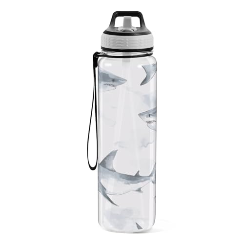 Shark 32 oz Water Bottle - Clear Tritan, BPA-Free, LeakProof with Carry Strap for Sports, Gym & Outdoor Activities - color: D169