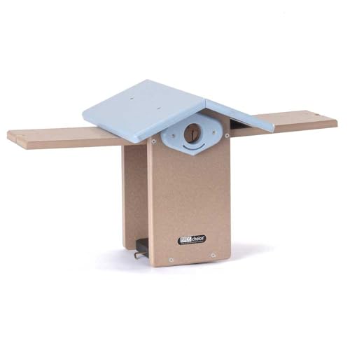 Birds Choice Ultimate Bluebird House, 1.5" Hole | Taupe & Blue | Durable Recycled Plastic Nesting Box, Weather-Resistant for Backyard Bluebirds, 11in x 8.5in x 12.625in - color: Taupe