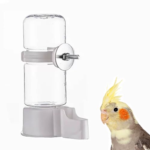 Pet Bird Automatic Water Feeder, 4.73 Fl Oz Parrot Water Dispenser, Bird Cage Suspended Automatic Water Dispenser for Parakeet Budgie Lovebirds Canary Cockatiel (White) - color: White