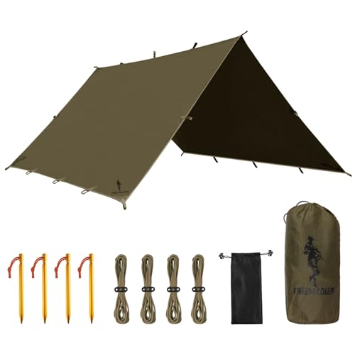 FREE SOLDIER Waterproof Camping Tarp Shelter Awning | Lightweight, Compact, Quick Setup, Waterproof Sun Shelter Campingtarp,For Backpacking, Beach, Travel and Outdoor Activities - color: Olive-green 10×10.5ft