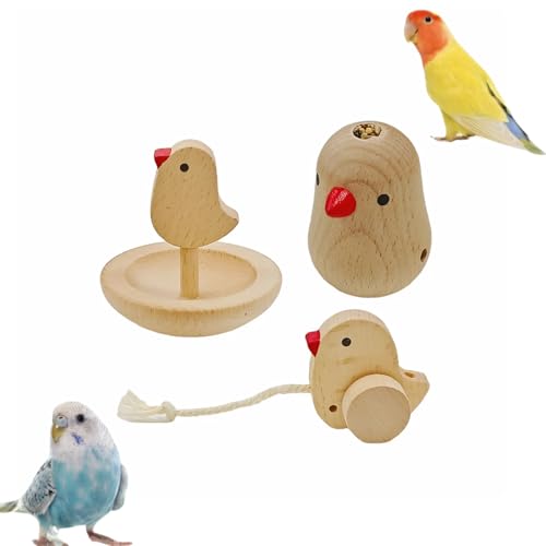 All-Natural Wood Parrot Foraging Toy Mental Stimulation Puzzle for Macaw, Cockatiel, Parakeet to Prevent Boredom Anxiety Interactive Bird Toy (Small, Bird Wobble Wiggle)