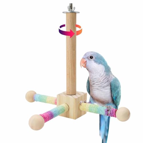 Birds Toy, 360° Interactive Rotating Bird Perch, Wooden Rotating Stand Toy, Bird Cage Accessories for Small & Medium Parrots, Parakeets, Cockatiels, Lovebirds, Budgies - color: Brown