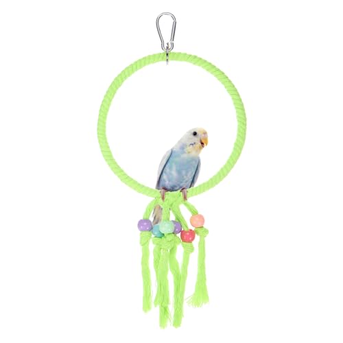 Bird Rope Perch Swing, Rope Ring Perch Standing Pole Accessory Climbing Swing Paw Grinding 13.7 Inch, (Green) Intended for Parrot/Parakeet/Budgies/Cockatiels/Lovebirds - color: Green, size: 13.7 Inch