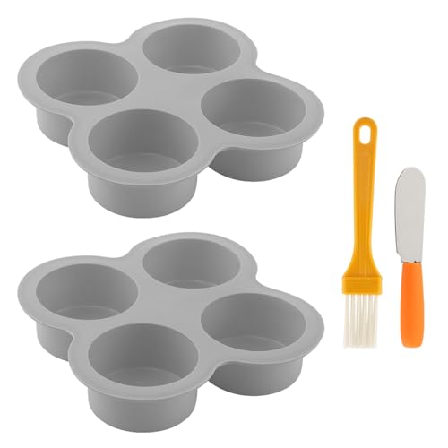 2 Pack Silicone Egg Bite Molds with 1 Spatula & 1 Brush, 4 Cups Silicone Air Fryer Baking Pan Non-Stick for Egg Bites, Cupcake, Tart, Frittata, Quiche, Muffins, Cornbread - color: Gray