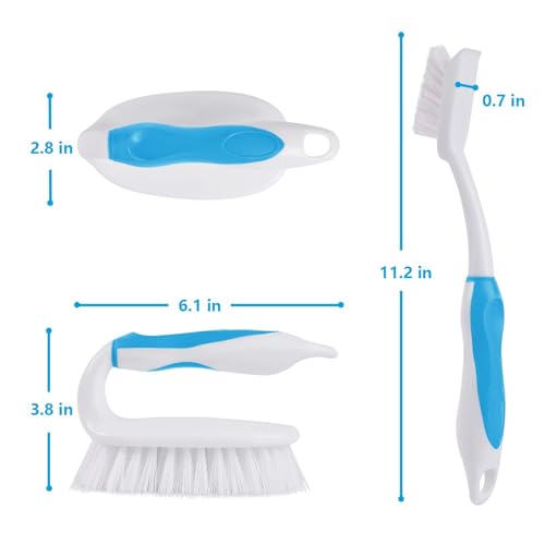Scrub Brush Set, 4 Pack Deep Cleaning Brush Kit, Blue | 2 Scrub Brush, 2 Tile & Grout Brush with Built-in Scraper, Household Commercial Scrubber for Floor, Shower, Pool Wall, Tub - color: Blue
