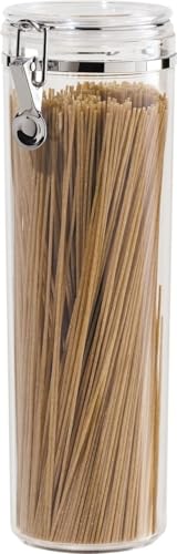 Oggi Tall Clear Canister with Clamp Lid, 58 oz - Large Airtight Food Storage Container, Ideal for Kitchen & Pantry Storage of Bulk, Dry Foods Including Pasta & Spaghetti - size: 58-Fluid Ounce