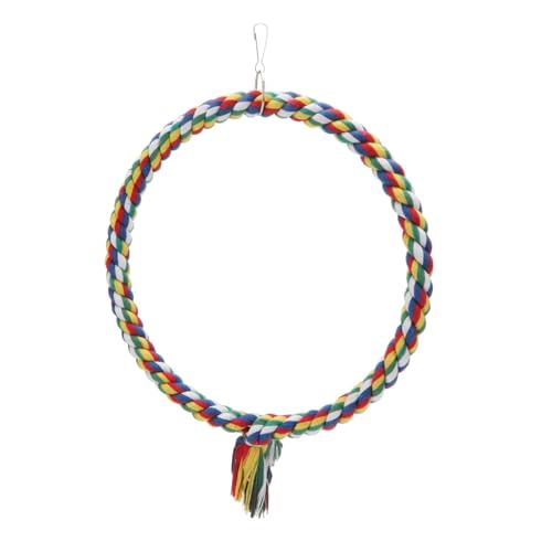 Colorful Bird Cotton Rope Swing Perch Climbing Stand Toy, Large Circle Cage Hanging Toy for Cockatiel Conure Cockatoo Parakeet Cage Hanging Decor (Small)