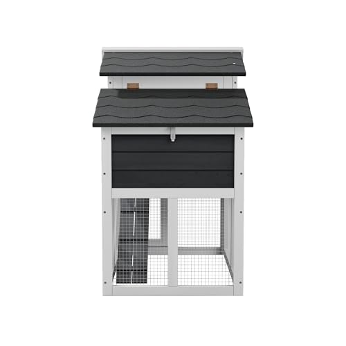 Chicken Coop for 2-4 Chickens, Chicken Run, Wooden Hen House | Asphalt Openable Roof, Non-Slip Ramp, Nesting Boxes,Pull-Out Removable Tray, Ideal for Backyard Outdoor Use - color: White