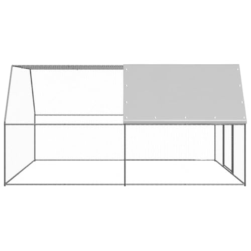 Large Chicken Coop Outdoor Walk-in Chicken Cage 9.8x9.8x6.6 FT Galvanized Steel Poultry Hen House Run with Lockable Door for Backyard Garden, Silver - color: Silver-D