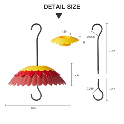 8" Weather Rain Guard Cover for Hanging Bird Feeders Ant Moat Red | Hummingbird Feeder Umbrella Dome Ballfe, Attract Wild Birds & Anti Sun/Rain/Snow/Ants 3 Adjustable Hooks, - color: Dark Red