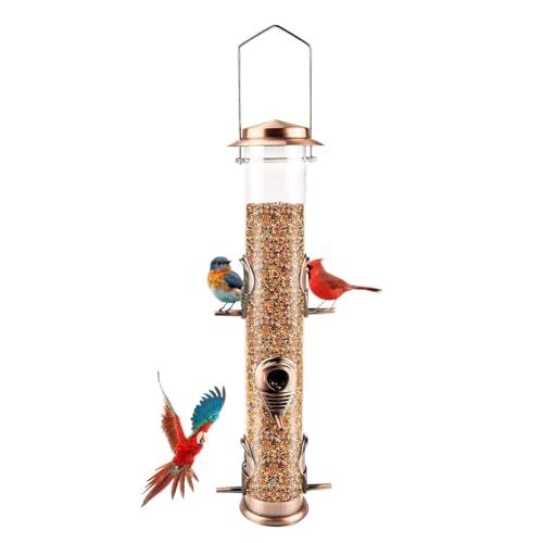 Metal Tube Bird Feeders for Outdoors - 6 Ports Hanging Feeder Attracts Wild Birds in Your Lawn, Garden, Balcony - Antique Copper - 1 Pack - color: Antique Copper