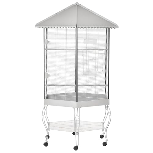 PawHut 44" Hexagon Covered Canopy Portable Aviary Flight Bird Cage With Storage | Hexagon