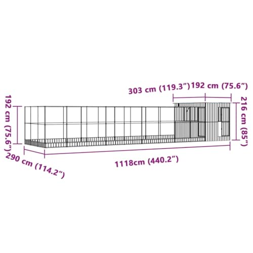 Galvanized Steel Aviary with Extension Silver 440 Inch | Sturdy Steel Mesh, Lockable Door, Suitable for Birds, Rabbits, Ducks, Chickens - size: 440.2" x 119.3" x 85"