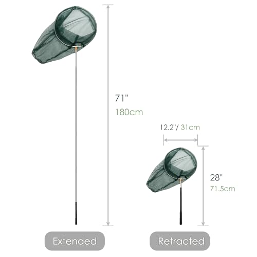 Kingrol Professional Butterfly Net with 12" Ring, 20" Depth, Extendable Handle to 59" - Durable & Lightweight Insect Catching Net, Stainless Steel & Polyester Build