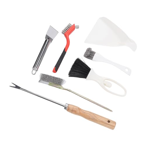 7Pcs Bird Cage Cleaning Tools Set, Fork Brush Scraper Broom Dustpan Gloves Kit, Stainless Steel Bird Droppings Scraper Tool for Parakeet Items & Small Animal Cage Cleaning