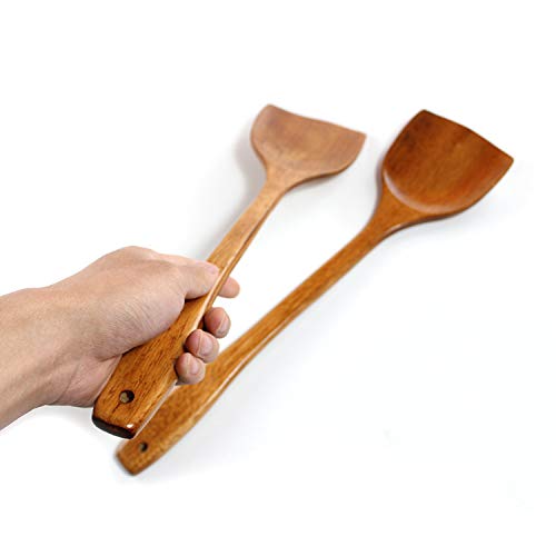 Linwnil Wooden Spatula for Cooking Nonstick, Kitchen Wok Spatula Utensil Set,15" Wooden Turner Serving Tool for High Heat Stirring in Nonstick Pans - color: Wooden