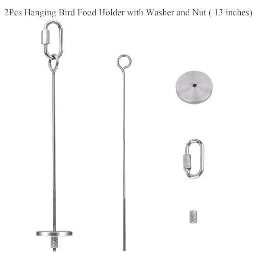 2pcs Hanging Bird Treat Skewer Parrot Fruit Feeder, 13 Inch Stainless Steel Bird Food Holder Parrot Fruit Food Skewer with Washer Nut Parakeet Treat Holder Feeder for Parrot Budgie Conure, LXLVOUEG - size: Screw-13inches-2P