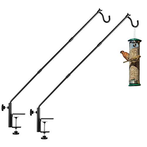 ULIOK 2 Pack Heavy Duty Deck Hook, 31 Inch Extended Adjustable, 360° Rotatable Arm Solid Rod, Solid Steel Deck Hangers for Hanging Bird Feeders, Plants, Planters, Suet Baskets, Lanterns, Wind Chime - color: 2PCS
