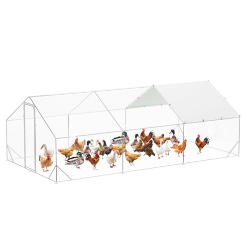 GarveeLife Large Chicken Coop, Metal Chicken Run with Anti-Ultraviolet Waterproof Cover, Spire Roof Walk in Poultry Cage, Outdoor Chicken Pen for Backyard and Farm Use, 9.8 ft x 19.7 ft x 6.6 ft - size: 118.1"L x 236.2"W x 78.7"H