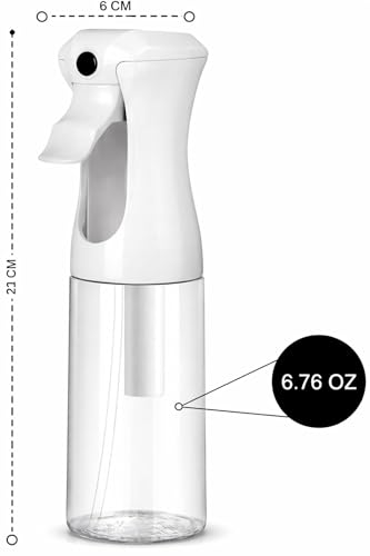 VIGOR PATH Continuous Mist Clear Spray Bottle 200ml Fine Mist for Hair | Ultra Fine Atomizer Leak Proof Ergonomic Construction 360 Refillable - size: 6.7 Ounces