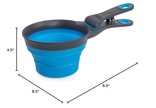 Dexas Popware for Pets Collapsible Klip Scoop, 3-in-1 Pet Food Scoop, Measuring Cup and Bag Clip, 2 Cup Capacity, Pro Blue - color: Pro Blue, size: 2 Cup Capacity