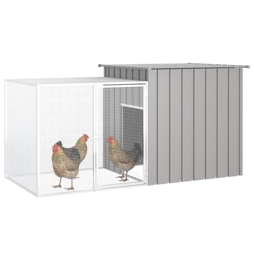 Large Chicken Coop Grey Galvanized Steel 78.7 x 35.8 x 39.4 in Outdoor Poultry Habitat Supplies with Lockable Door & Ventilated Run for Backyard Garden - color: Grey