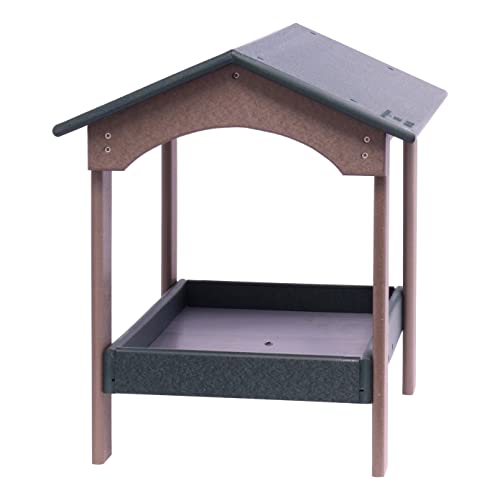 Ground Bird Feeder, Deluxe Fly-Through Covered Feeder for Birds and Squirrels with Screen Mesh Tray (Turf Green/Weathered Wood) - color: Turf Green/Weathered Wood