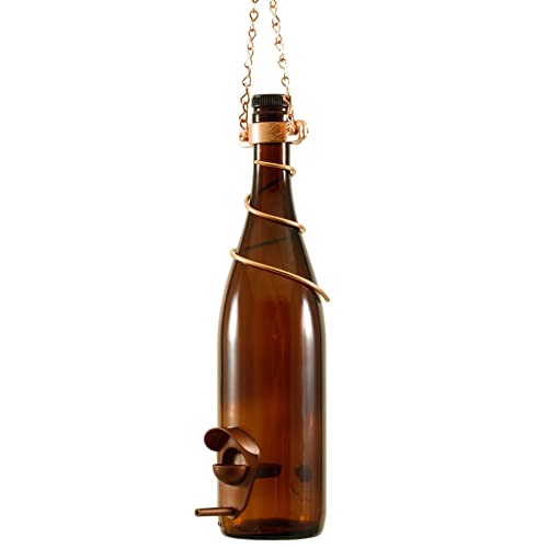 Blue Ridge Mountain Wine Bottle Feeder, Backyard & Garden Decor, Hanging Bird Feeder, Outdoor Use, 25oz Seed Capacity, Amber & Copper - color: Amber & Copper