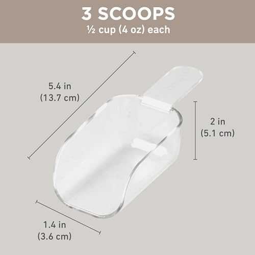 Bentgo Pantry 3-Piece All-Purpose Scoop Set, 1/2 Cup, BPA-Free (Clear) | Lightweight, Portion Control, Dishwasher Safe, Fits Pantry Containers, Ideal for Flour, Sugar, Coffee & Candy (Clear)