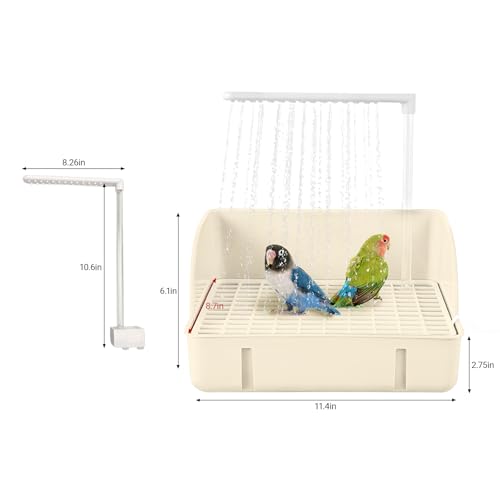 Automatic Parakeet Bird Bath with Pump,Large Bird Shower Fountain(White) | Bird Shower Fountain Indoor,Bathtub with Running Water,for Birds African Grey Amazon Conure Parakeet Cockatiel - color: White