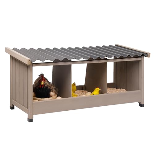 Nesting Boxe for Chickens, 3 Compartments Wooden Chicken Coop, Wall-Mounted Chicken Nesting Box for Laying Eggs with PVC Roof, Easy Install Nesting Boxes Accessories for Chickens, Hens, Ducks
