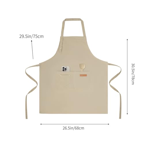 Tosewever Art Aprons for Women Painting Pottery Baking, Mens Buckle Straps Kitchen Apron with Pockets for Chef Cooking - color: Beige