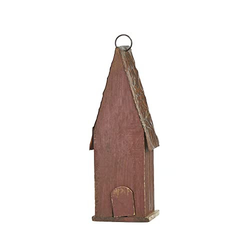Glitzhome Bird Houses for Outside, Hand Painted Distressed Wooden Bird House for Outdoors, 13.25" H Hanging Birdhouse Bluebird House for Hummingbird,Sparrow,Wren Finch - color: Red