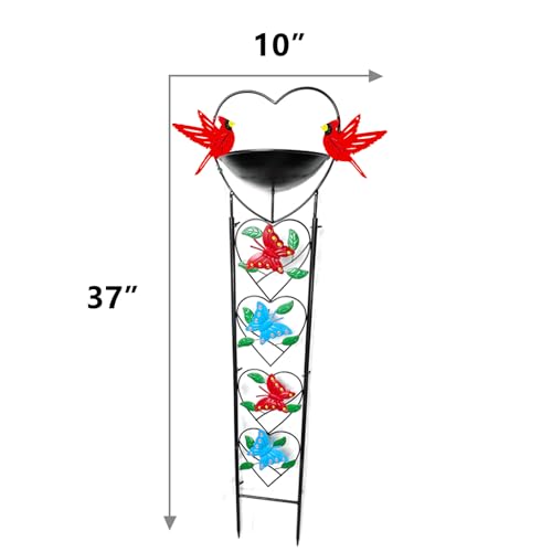 Butterfly Bird Bath Garden Trellis for Climbing Plants Outdoor, Cardinal Bird Feeder for Wild Birds, Garden Decorations for Gifts(37x10 inch)