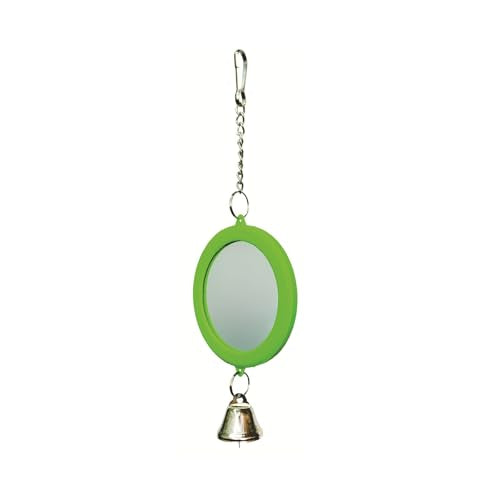 Pet Bird Mirror with Bell Interactive Parrot Toy Bird Cage Mirror for Cockatiel Parakeets Canaries Budgie Cage Accessories (Green) - color: Green