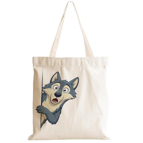Cartoon Canvas Tote Bag, Gifts for Women Men Birthday Christmas Reusable Tote Shoulder Bag for Grocery Shopping 01 - color: Wolf 468