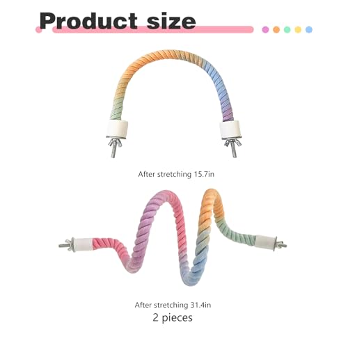3pcs Bird Cage Climbing Rope Toys, Gradient Colorful Bird Rope Perch Stand, Bendable Cage Climbing Rope, Bird Cage Accessories, Suitable for All Birds (31.4''+31.4''+15.7'') - color: C
