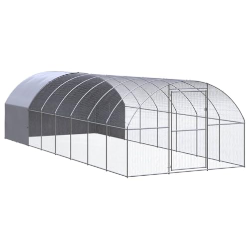 Galvanized Steel Chicken Coop Outdoor Enclosure for Hens Ducks, 9.8x26.2x6.6 ft with Polyethylene Roof - color: Original-A, size: 118.1" x 315.0" x 78.7"