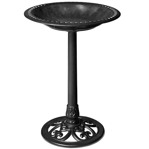 Best Choice Products 28in Pedestal Bird Bath, Vintage Outdoor Resin Accent Decoration w/Fleur-de-Lis Accents - Black - color: Black