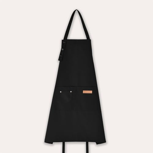 Tosewever Art Aprons for Women Painting Pottery Baking, Mens Buckle Straps Kitchen Apron with Pockets for Chef Cooking - color: Black