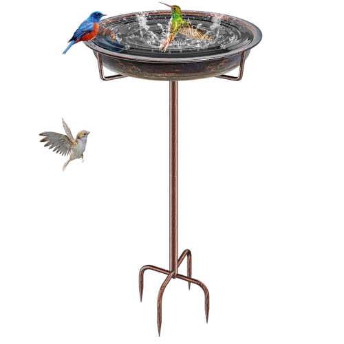Metal Bird Bath for Outside Garden Birdbath Bowl, 36.2" Height Freestanding Bird Feeders for Outdoors with 4 Prongs Base Stake, Standing Birdfeeders for Yard Lawn Decor (Retro Copper) - color: Retro Copper