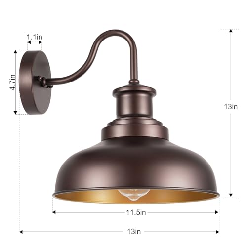 Outdoor Barn Light Outdoor Wall Sconce Farmhouse Exterior Wall Mount Light Vintage Wall Lighting Fixture Industrial Bronze Lantern for Porch, Entryway, Garage, 1 Pack, RZ007 ORB - color: Orb+Gold, size: 01RZ007-1 PACK(Not Dusk to Dawn)