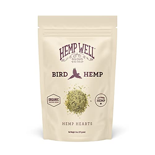 Hemp Well Organic Hemp Hearts for Birds - Reduces Feather Plucking, Promotes Relaxation, Immune Support, Organic, USA Grown, GMO Free – 8 Ounces - size: 8 Ounce (Pack of 1)