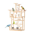 VELVETPAW Bird Playground – 7-Level Natural Wood Parrot Playstand with Feeders & Toys, Modular Two-Tier Bird Play Gym, Detachable Top Tabletop Stand & Detachable Top Tabletop Stand