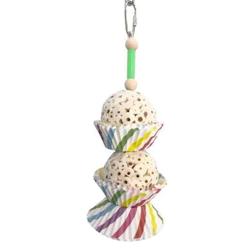 1564 Double Tutu Chew - Handcrafted Hanging Sola Wood Shreddable Bird Cage Toy, Handmade Sola Wood Balls, Bakery Grade Cup Cake Cups, Foraging Fun for Med Size Pet Birds - size: Double Tutu