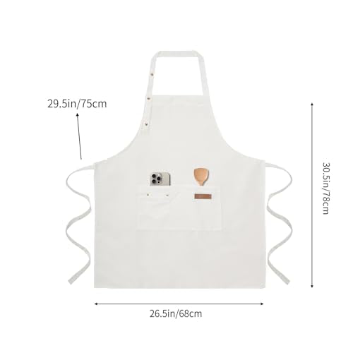 Tosewever Art Aprons for Women Painting Pottery Baking, Mens Buckle Straps Kitchen Apron with Pockets for Chef Cooking - color: White