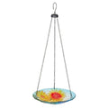 Alpine Corporation KBD126 Outdoor Hanging Glass Bird Feeder and Birdbath, Floral and Bee Bowl Design with Chain, 10" W - style: Floral and Bee